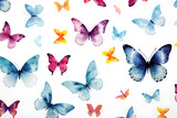 Colorful butterflies spread out on a clear white background