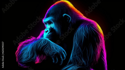 Neon oil painting with thick brushstrokes of a gorilla