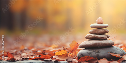 Balancing stones, mind, soul and spirit. Mental health, yoga theme. Autumn spirit