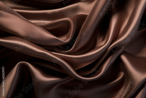 Brown satin fabric in a close-up view.