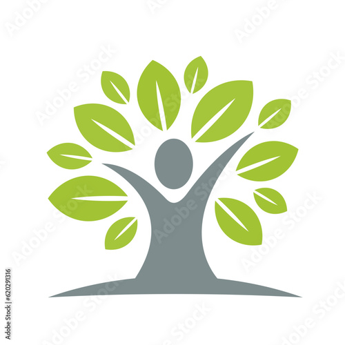 Illustration icon with growing human tree concept. A symbol that relates to growth, impact, achievement.