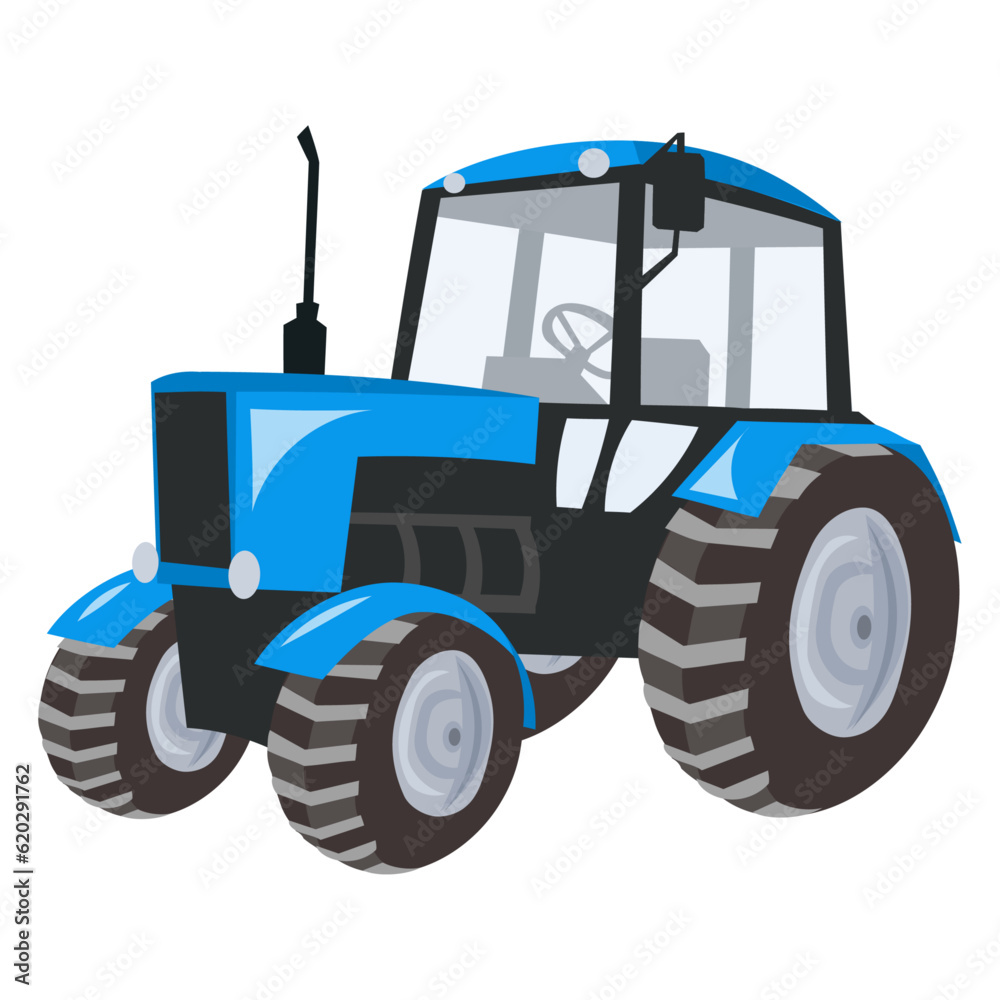Obraz premium Blue tractor on white background - vector image. Agriculture and rural concept 
