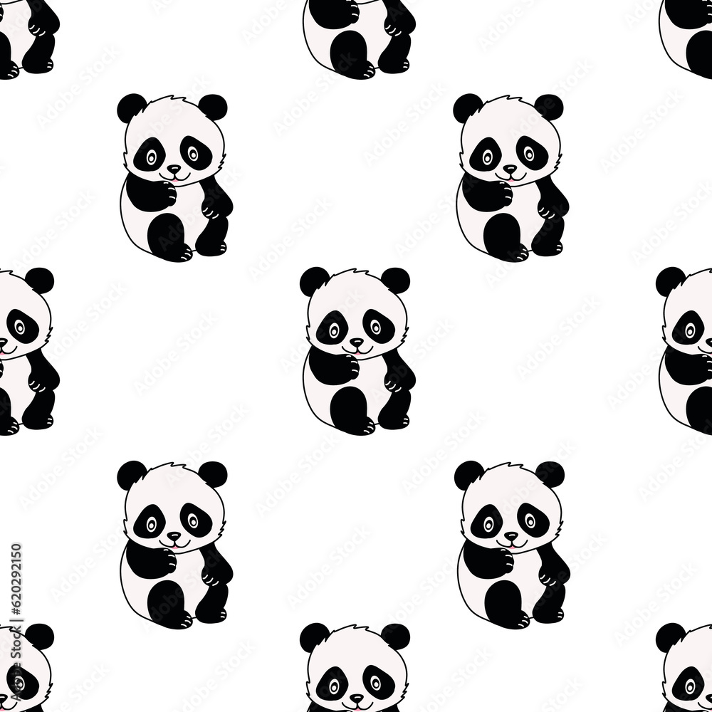 Fototapeta premium panda seamless pattern, cartoon animals 