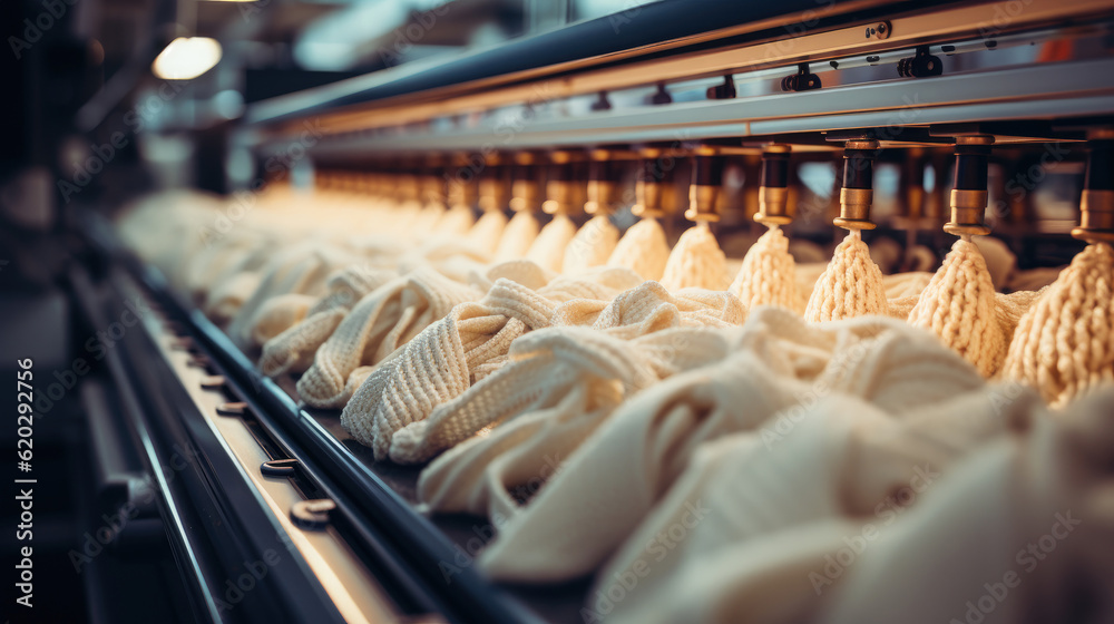 Textile factory weaving, weaving a fabric Textile factory weaving, weaving a fabric