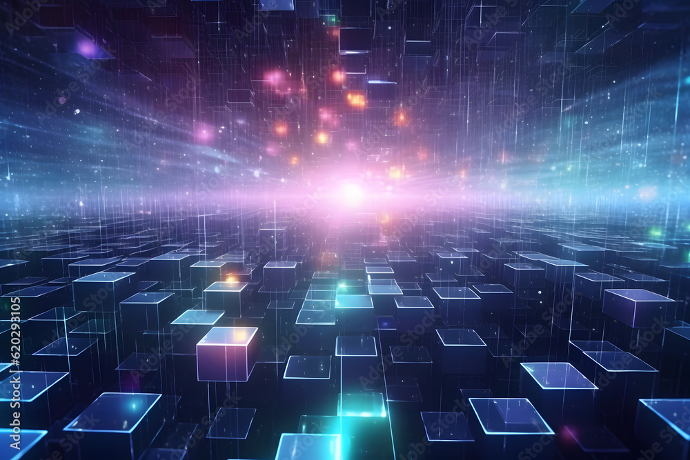 Obraz premium technic futuristic electonic network blockchain wallpaper with connecting communication digital data elements in background texture