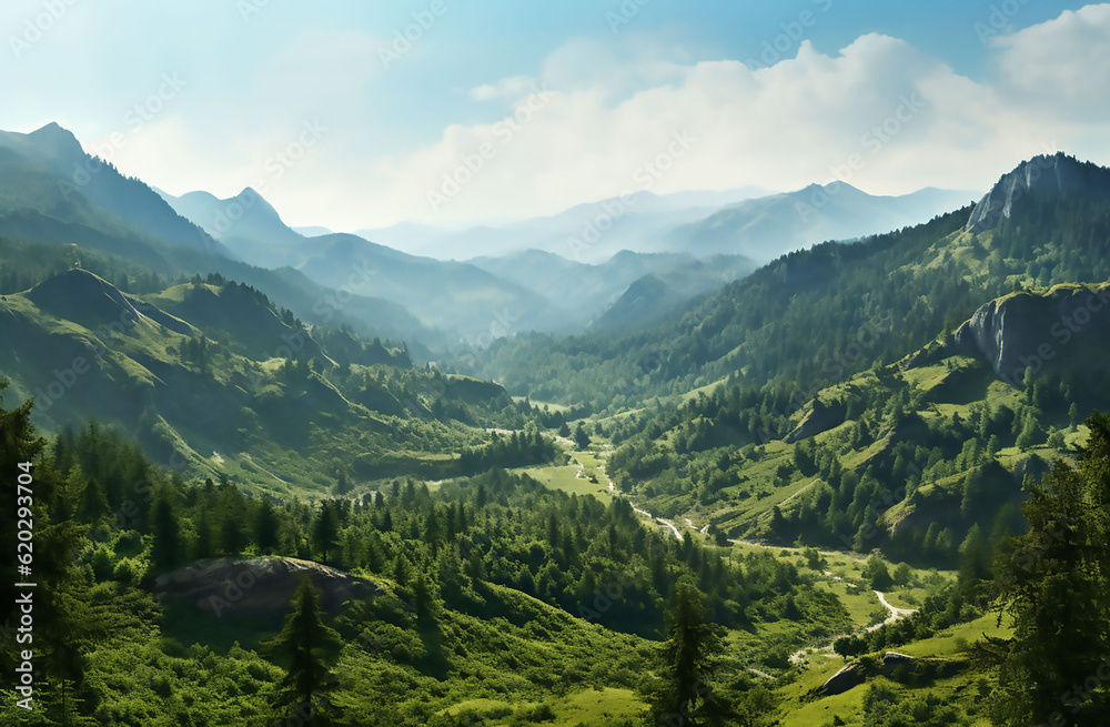 Mountain landscape, painting, Generative AI