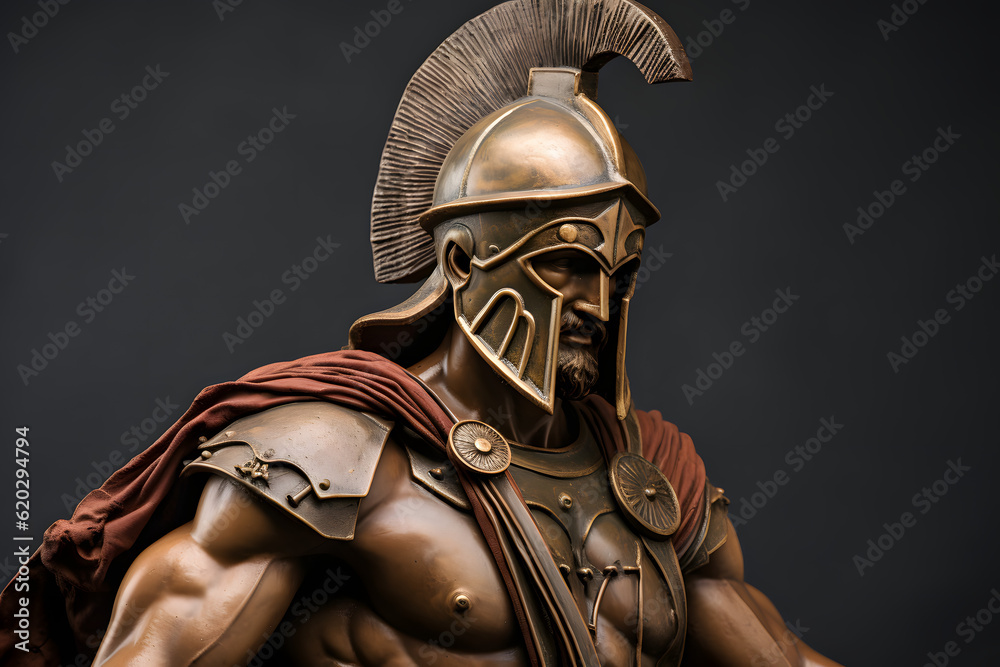 Bronze statue of an ancient warrior with helmet and cape Bronze statue of an ancient warrior with helmet and cape
