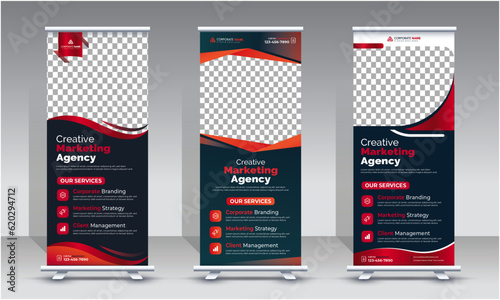 Business Roll Up Banner, corporate Roll up background for Presentation. Vertical roll up, x-stand, exhibition display, Retractable banner stand