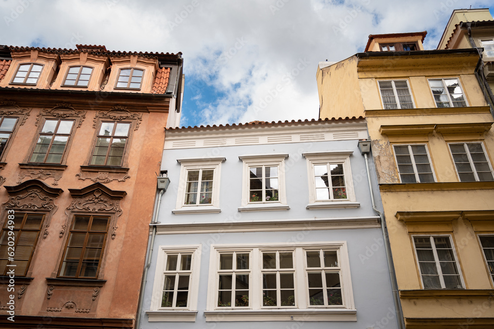Fototapeta premium Detail of facades of houses near old town square, old town, unesco world heritage site, prague, bohemia, czech republic (czechia), europe 