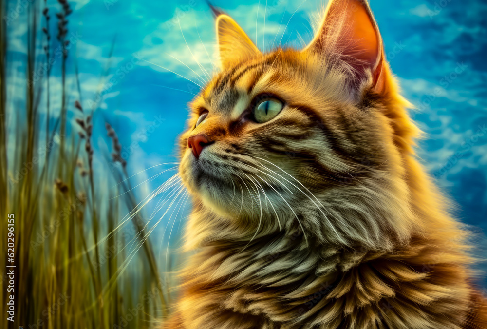Obraz premium tabby cat hair and green eyes in the field