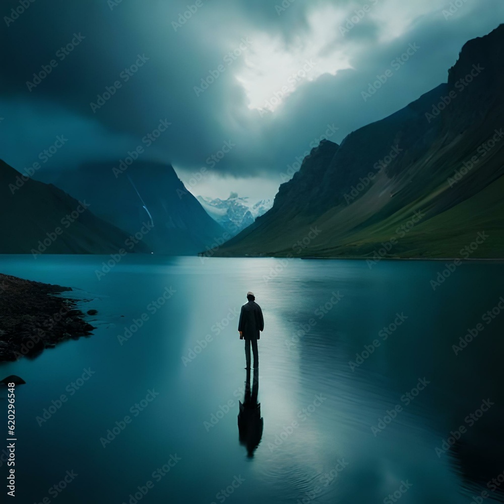 person on the lake generative  by AI