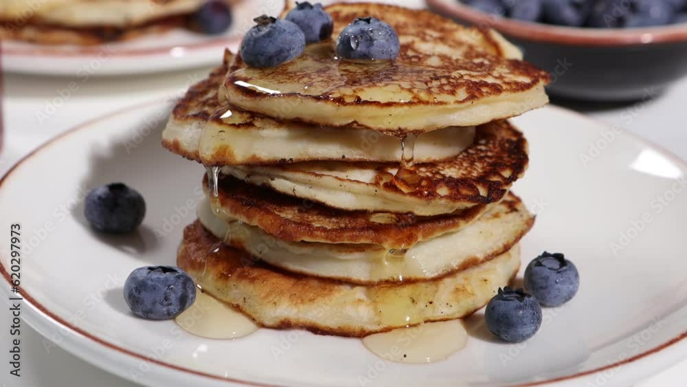stack of pancakes with fresh blueberries food on plate stack of pancakes with fresh blueberries food on plate