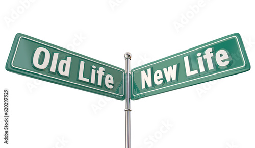 Old Life Vs New Street Road Signs Change Direction 3d Illustration © iQoncept