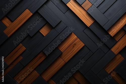 Intersecting wooden patterns on dark tiles
