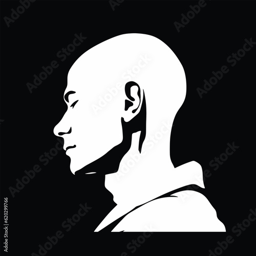 Buddhist monk head silhouette, Religion concept, poster, wall art, vector isolated