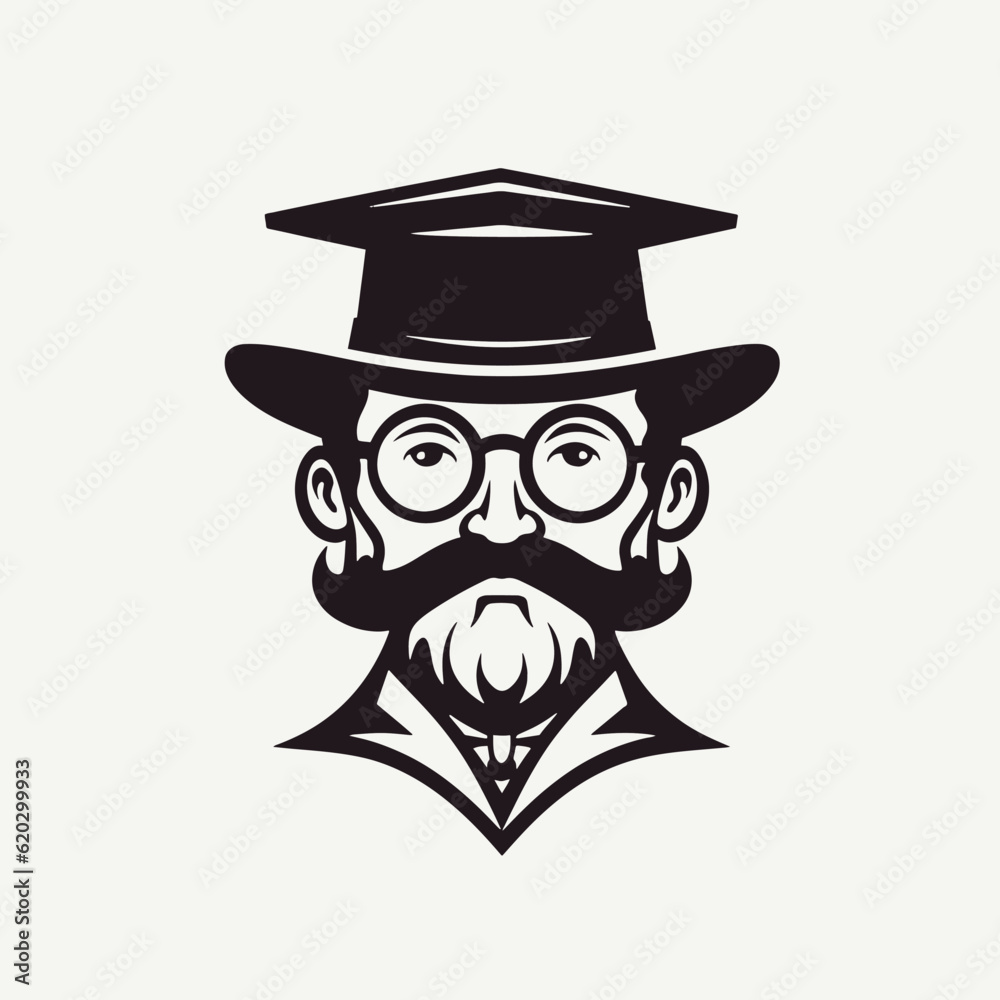 Professor or teacher with graduation cap, Graduation concept, vector isolated Professor or teacher with graduation cap, Graduation concept, vector isolated