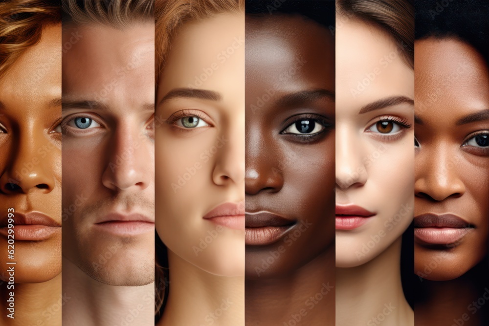 Beauty Collage Faces Different Races And Ethnic Backgrounds Inclusivity And Celebrating