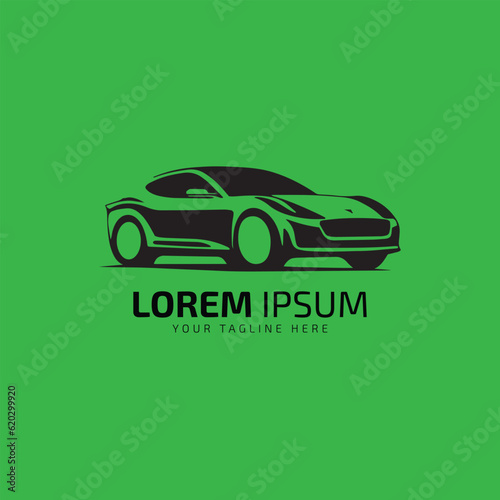 Car standing logo icon vector silhouette symbol isolated on green background.