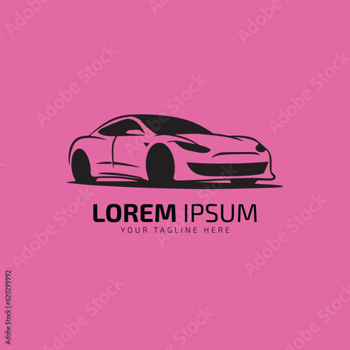 Car standing logo icon vector silhouette symbol isolated on pink background.