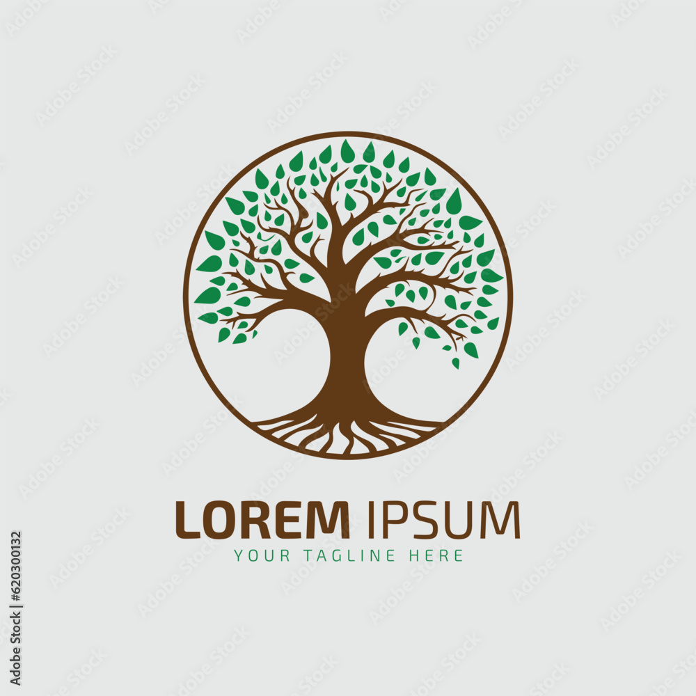 tree logo icon vector template design illustration isolated silhouette on white background in circle tree.