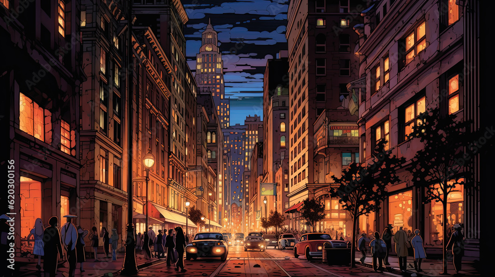 Wall Street at Night - A Mesmerizing Illustration Perfect for Your Financial Campaigns!