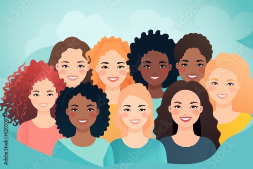 smiling women faces from different races, nations, skin colors, and ages, diversity inclusivity