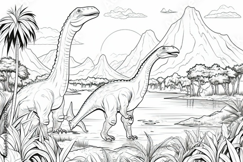 Coloring book for children, in black and white lines. dinosaurs