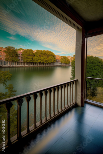 A Balcony With A View Of A Lake