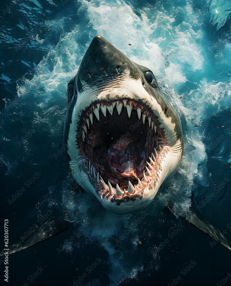 Obraz premium Angry Shark Majestic predator of the ocean, exuding power and aggression. - AI generated 