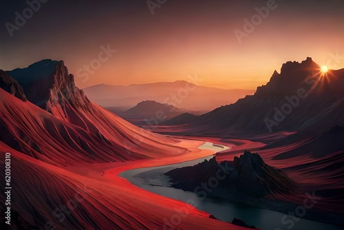sunset in the mountains generated by AI technology 