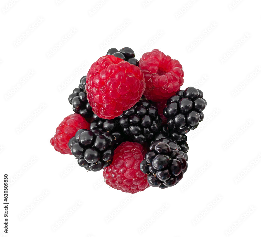 Blackberry and raspberry isolated on white Blackberry and raspberry isolated on white
