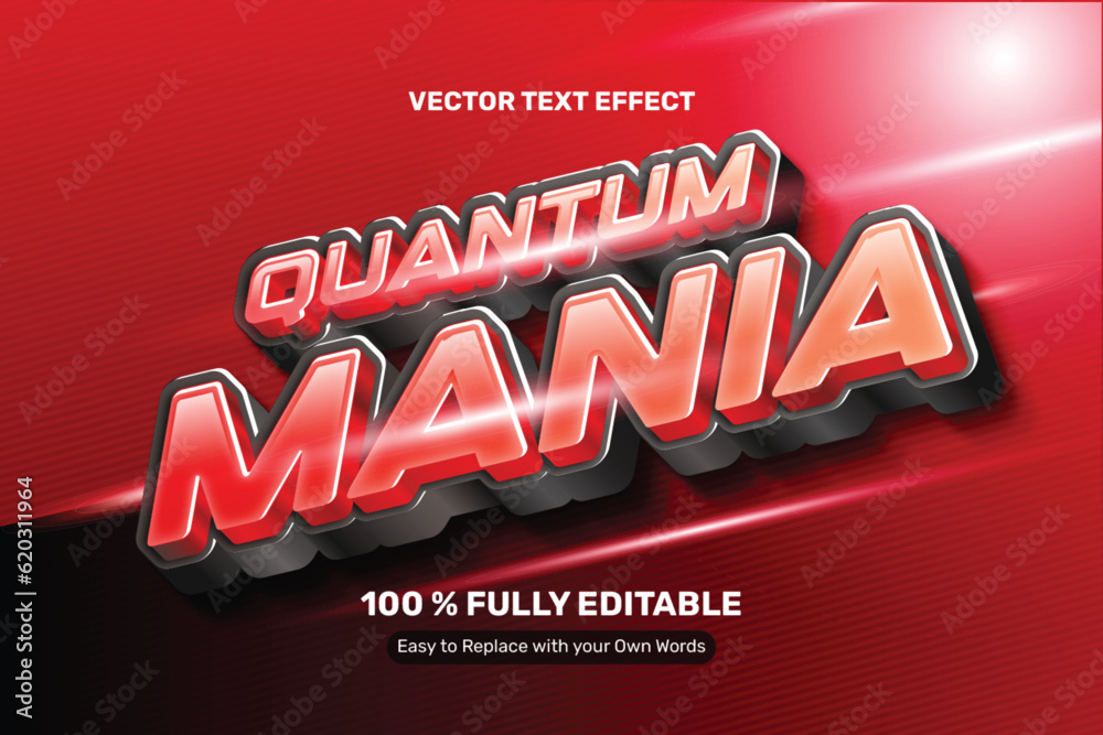 3D Red Bold Quantum Mania Text Effect - obrazy, fototapety, plakaty 