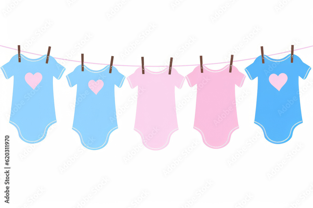 Gender reveal baby clothes Pink and blue baby onesies baby clip art