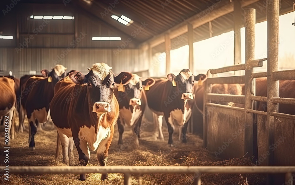 Cows in barn milk production farm generative ai