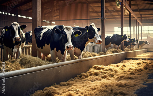 Cows in barn milk production farm generative ai © GulArt