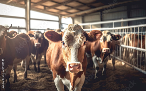 Cows in barn milk production farm generative ai