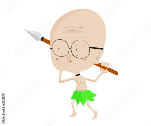 funny primitive man holding spear ready to hunt