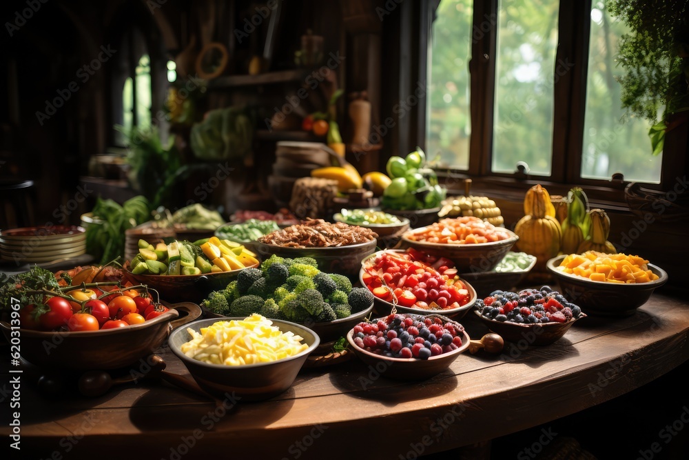 Colorful salad bar with different kinds of food