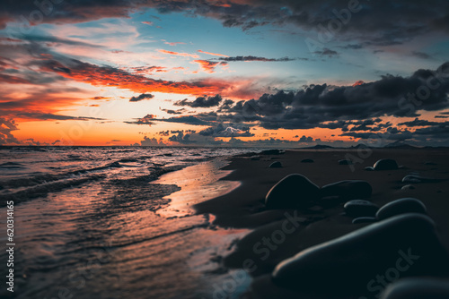 Sunset over the Baltic sea coast line