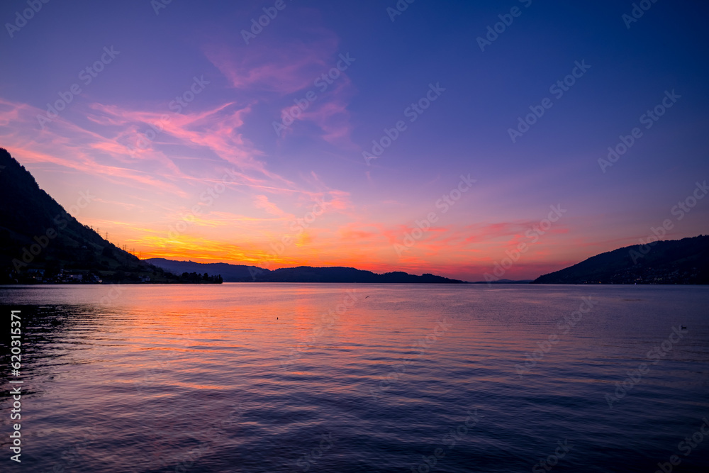 Beautiful sunset over the lake - Arth, Switzerland