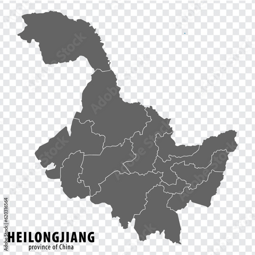 Blank map  Province Heilongjiang of China. High quality map Heilongjiang with municipalities on transparent background for your web site design, logo, app, UI. People's Republic of China.  EPS10. photo