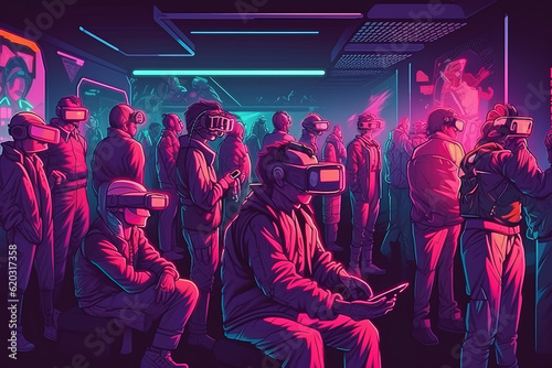 Synthwave Immersion: VR Headset in Retro-Futuristic Art, ai