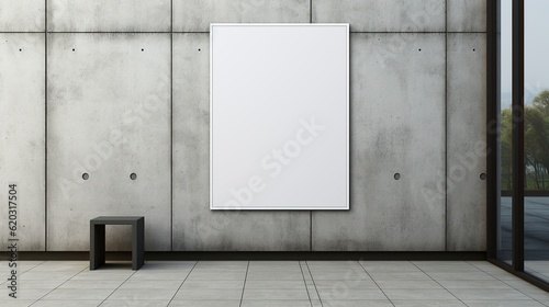 A vertical white poster mockup showing a framed poster 70x100 cm on a concrete wall in the city AI, Generative AI, Generative