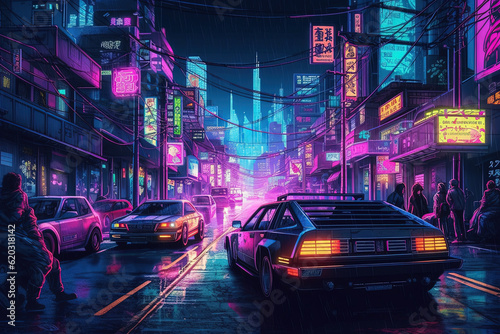 Neon Nights: Vibrant Cityscape Illustration, ai © Wendelin