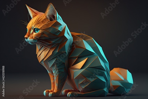 geometric cat orange teal realistic High Detail Anamorph. Glorious Generative AI. photo