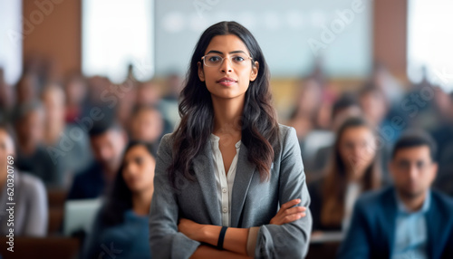 How to overcome the fear of public speaking: Overcoming anxiety during public discourse is a key skill for professional success, a woman in front of her audience photo