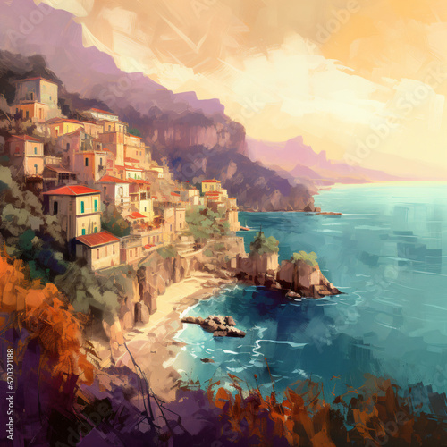 A picturesque village on a cliff with breathtaking ocean views Generative Ai