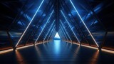 Abstract triangle spaceship corridor futuristic tunnel with light AI, Generative AI, Gene