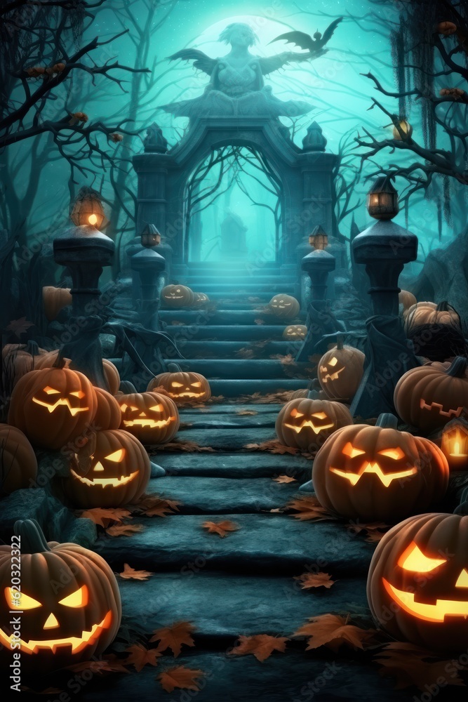 Obraz premium Halloween background. Illustration AI Generative.