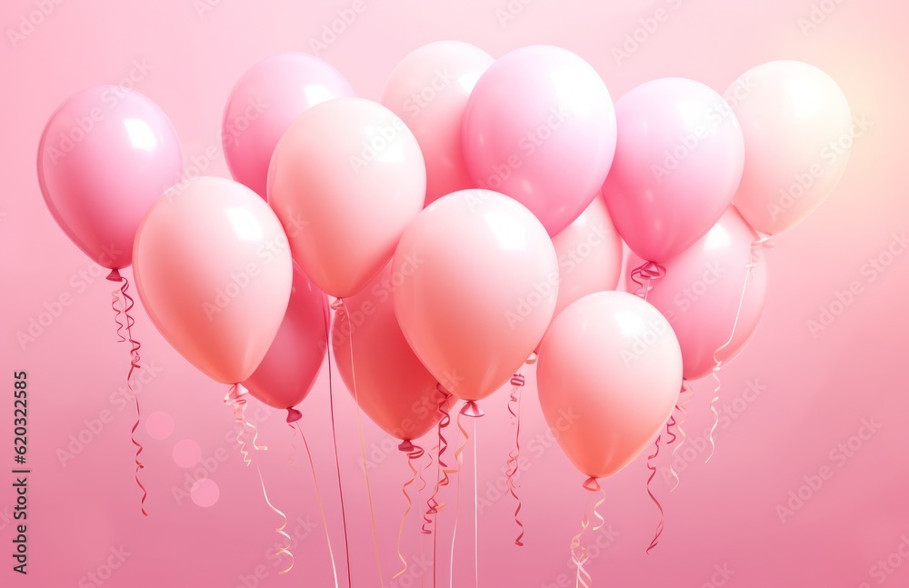 Pink Holiday Background with Balloons. Illustration AI Generative.
